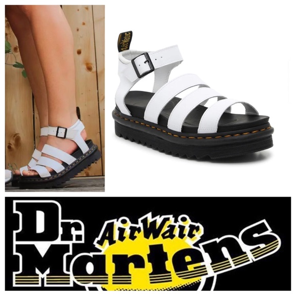 New Martens Blaire Hydro Leather Platform Sandal in White